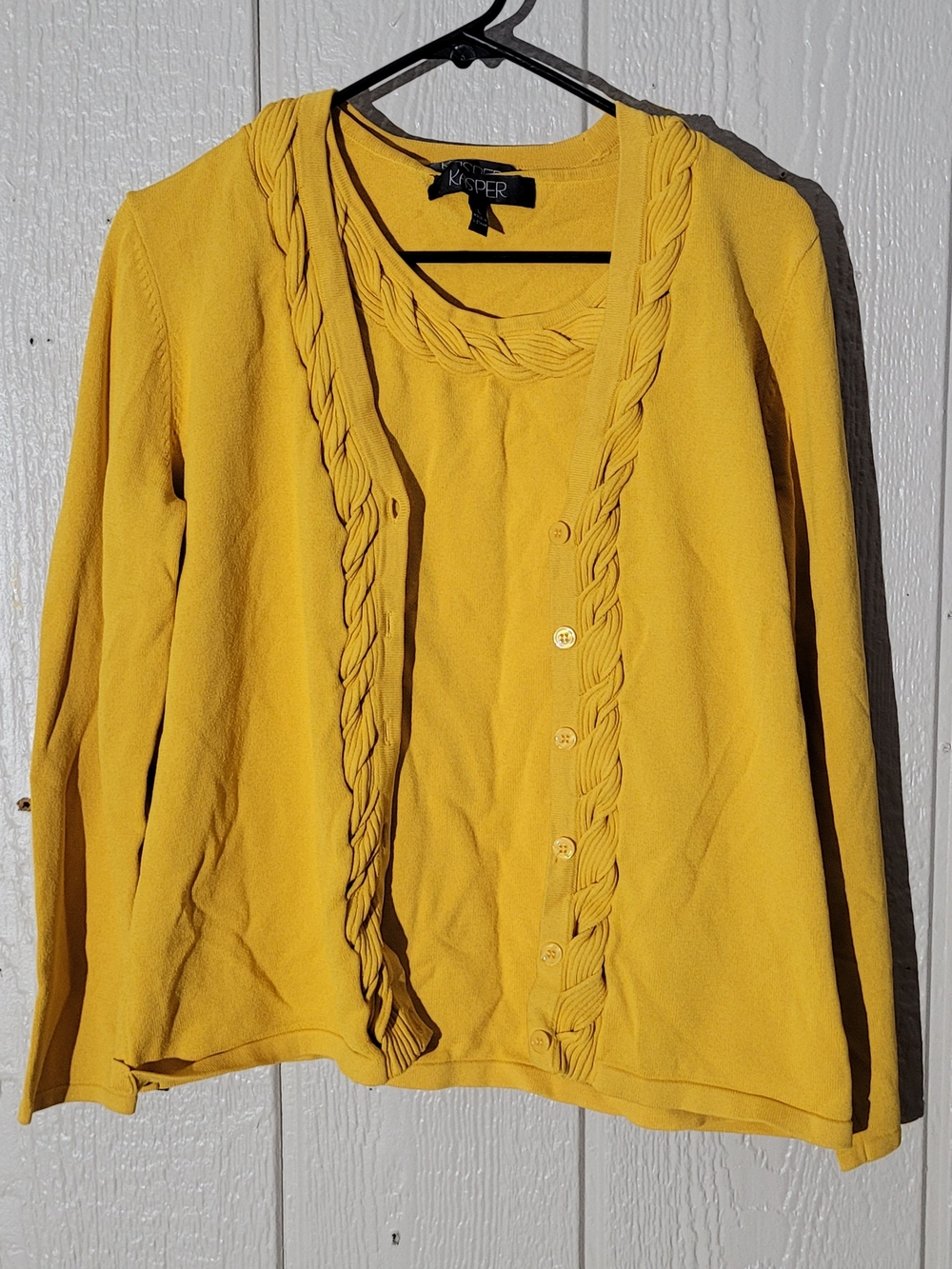 Kasper Women's Yellow Braided-Trim Sweater Cardigan Set